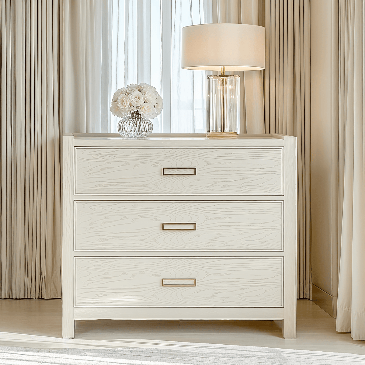 Rowen Homes Furniture Soho Cream Oak Veneer 3 Drawer Chest House of Isabella UK