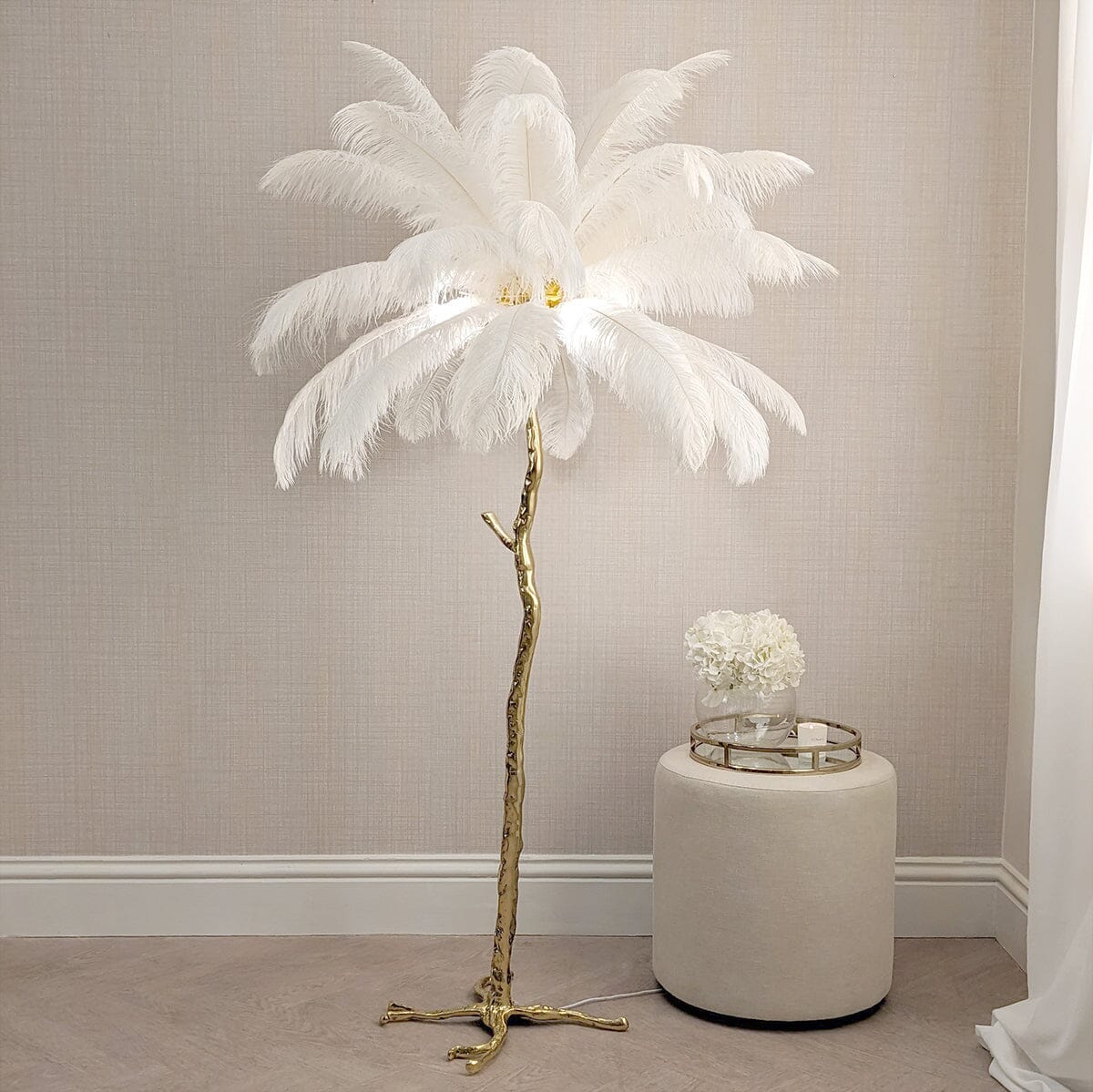 Rowen Homes Lighting Angelina Premium Cream & Gold Feather Floor Lamp House of Isabella UK