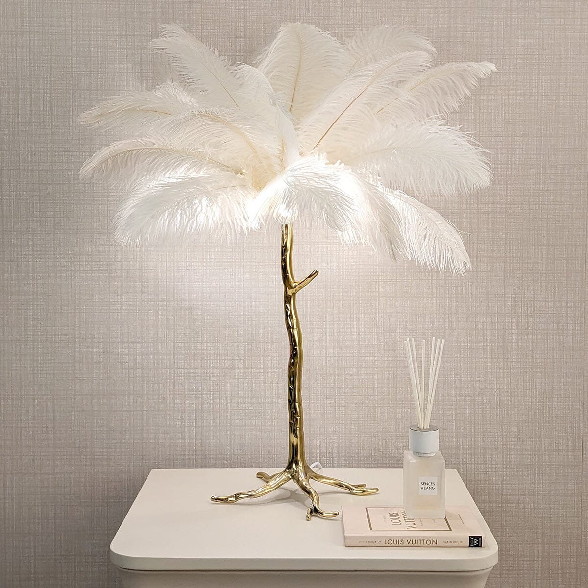 Rowen Homes Lighting Angelina Premium Cream & Gold Feather Table Lamp House of Isabella UK