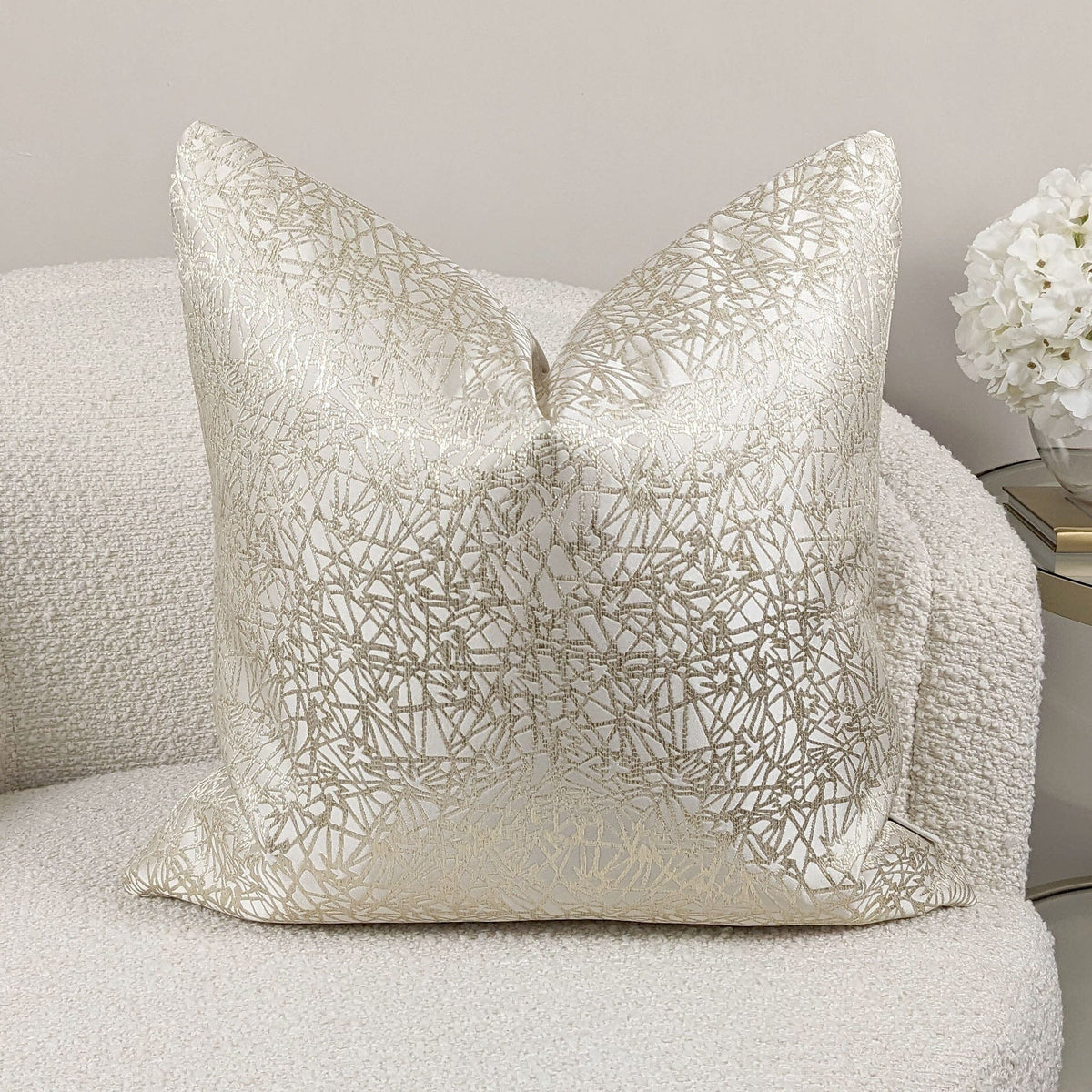 Rowen Homes Textiles Arya Cream & Gold Geometric Print Cushion - 50x50cm House of Isabella UK