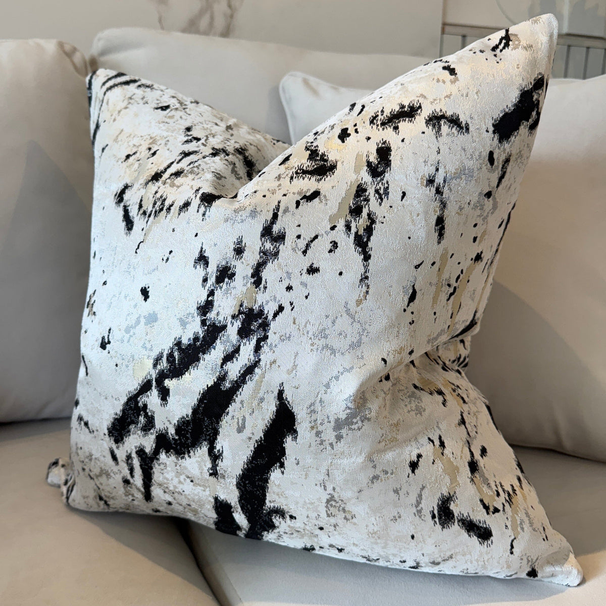 Rowen Homes Textiles Dionne Cream & Black Abstract Print Cushion - 50x50cm House of Isabella UK