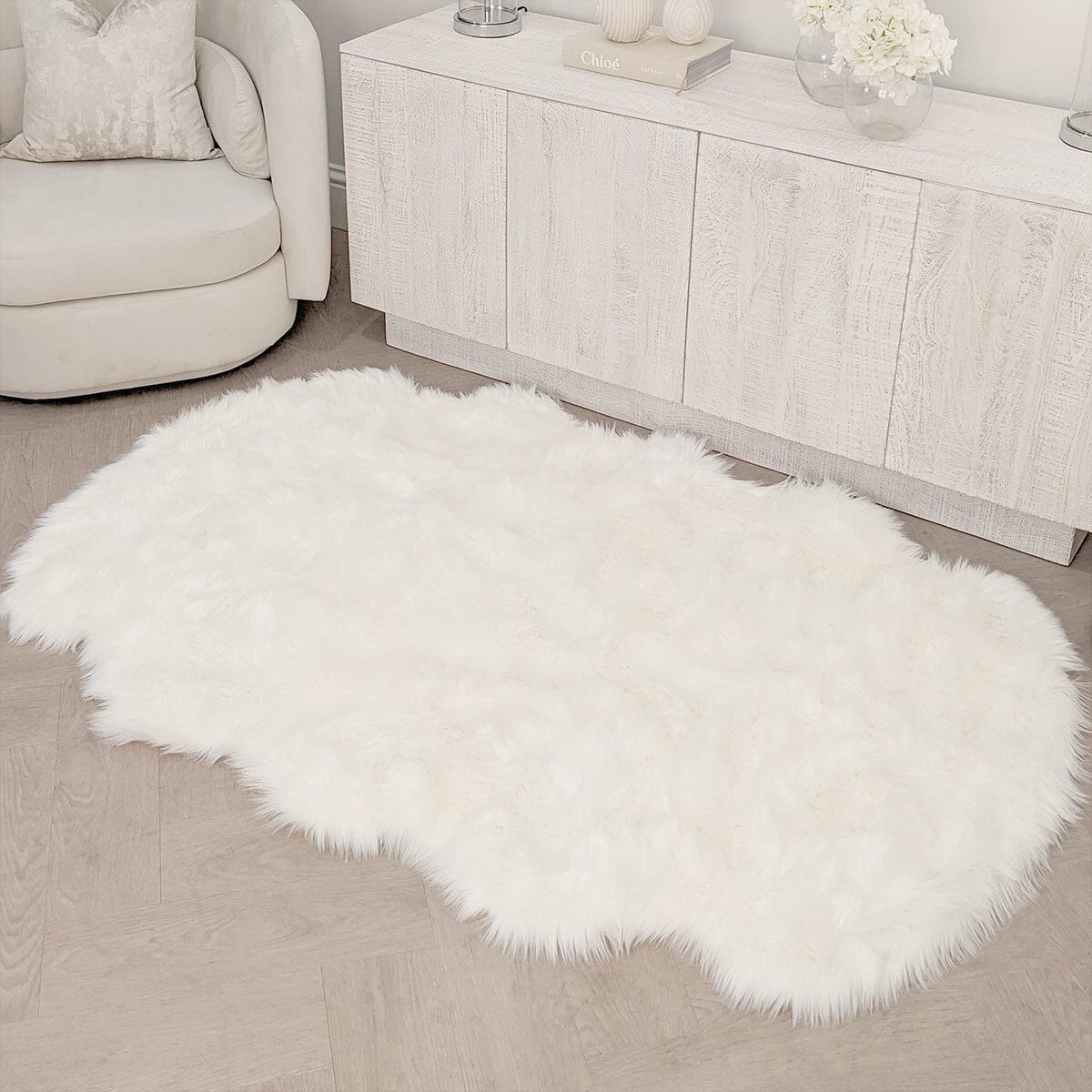 Rowen Homes Textiles Elle Large Faux Fur White Hide Rug - 120x180cm House of Isabella UK