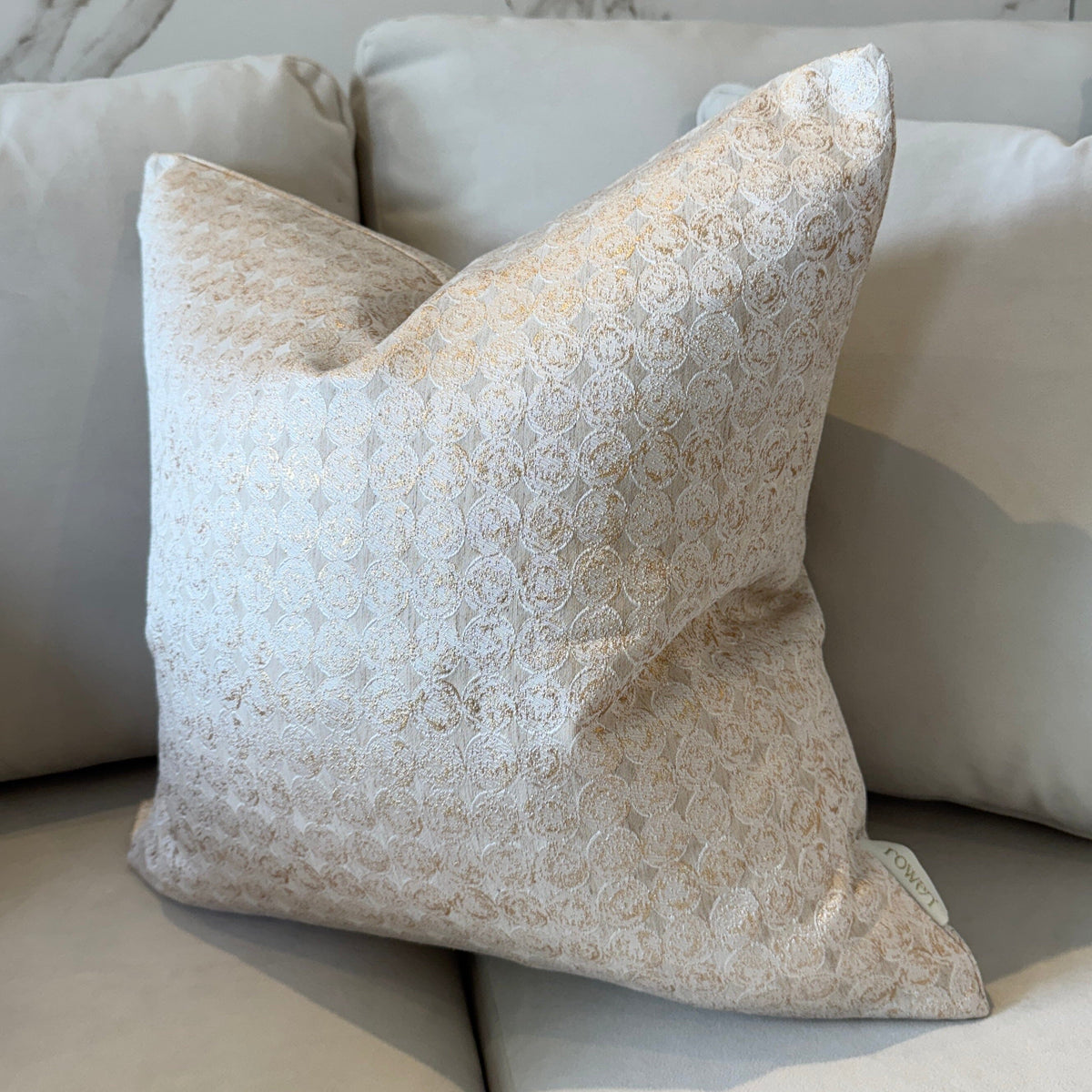 Rowen Homes Textiles Frankie Gold Metallic Geometric Cushion - 50x50cm House of Isabella UK