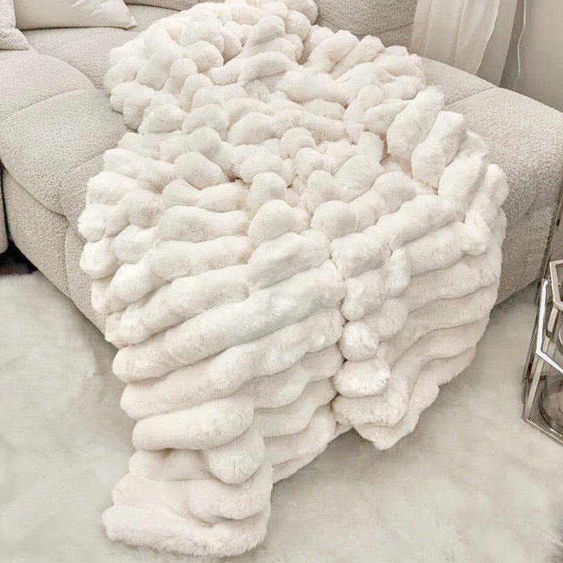 Rowen Homes Textiles Isla Cream Chunky Ribbed Faux Fur Throw House of Isabella UK