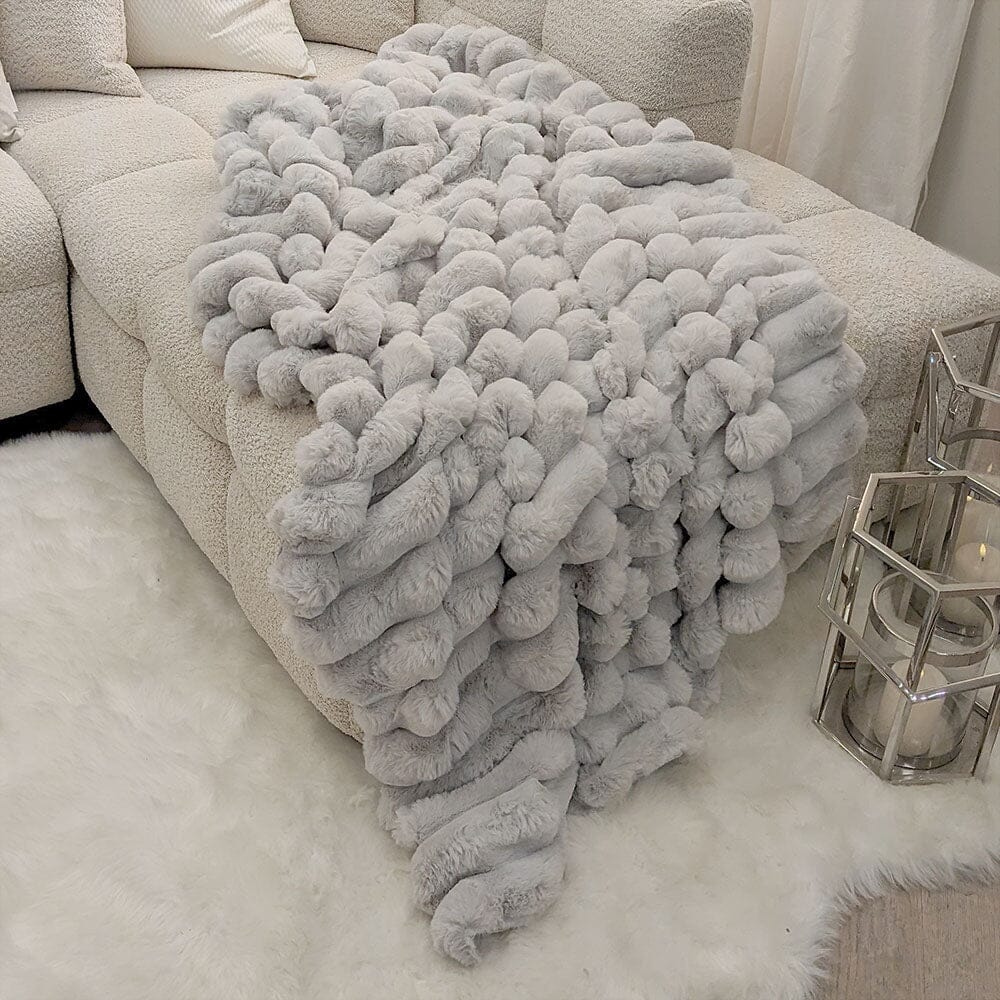 Rowen Homes Textiles Isla Grey Chunky Ribbed Faux Fur Throw House of Isabella UK