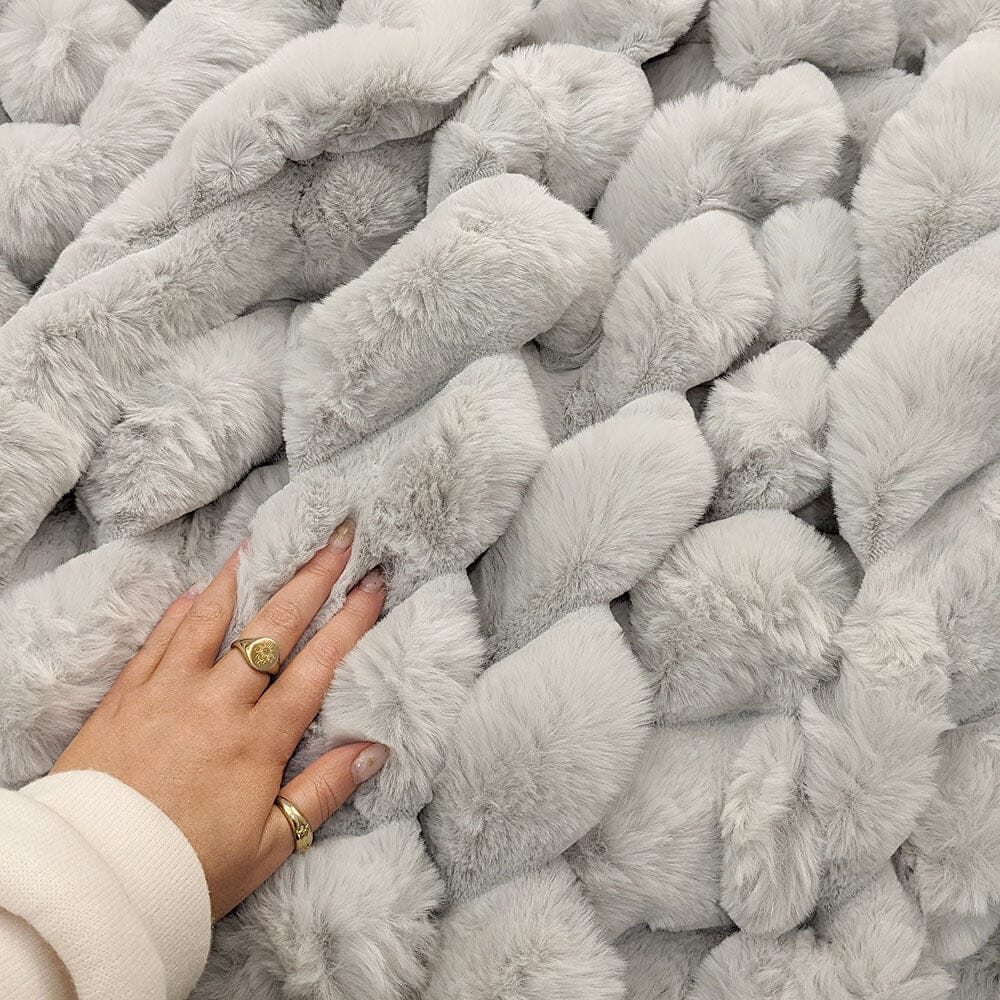 Rowen Homes Textiles Isla Grey Chunky Ribbed Faux Fur Throw House of Isabella UK