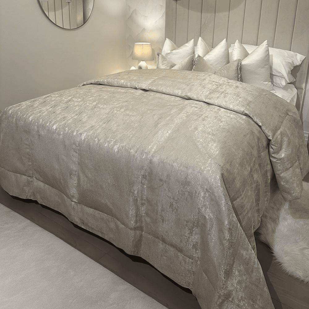 Rowen Homes Textiles Tiana Cream & Gold Abstract Print Bedspread House of Isabella UK