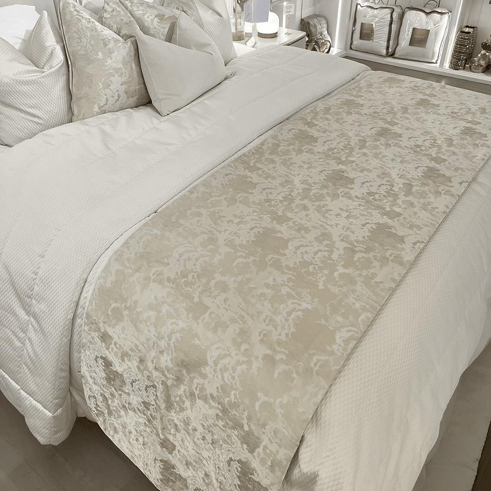 Rowen Homes Textiles Yasmin Gold & Cream Metallic Cloud Print Bed Runner House of Isabella UK