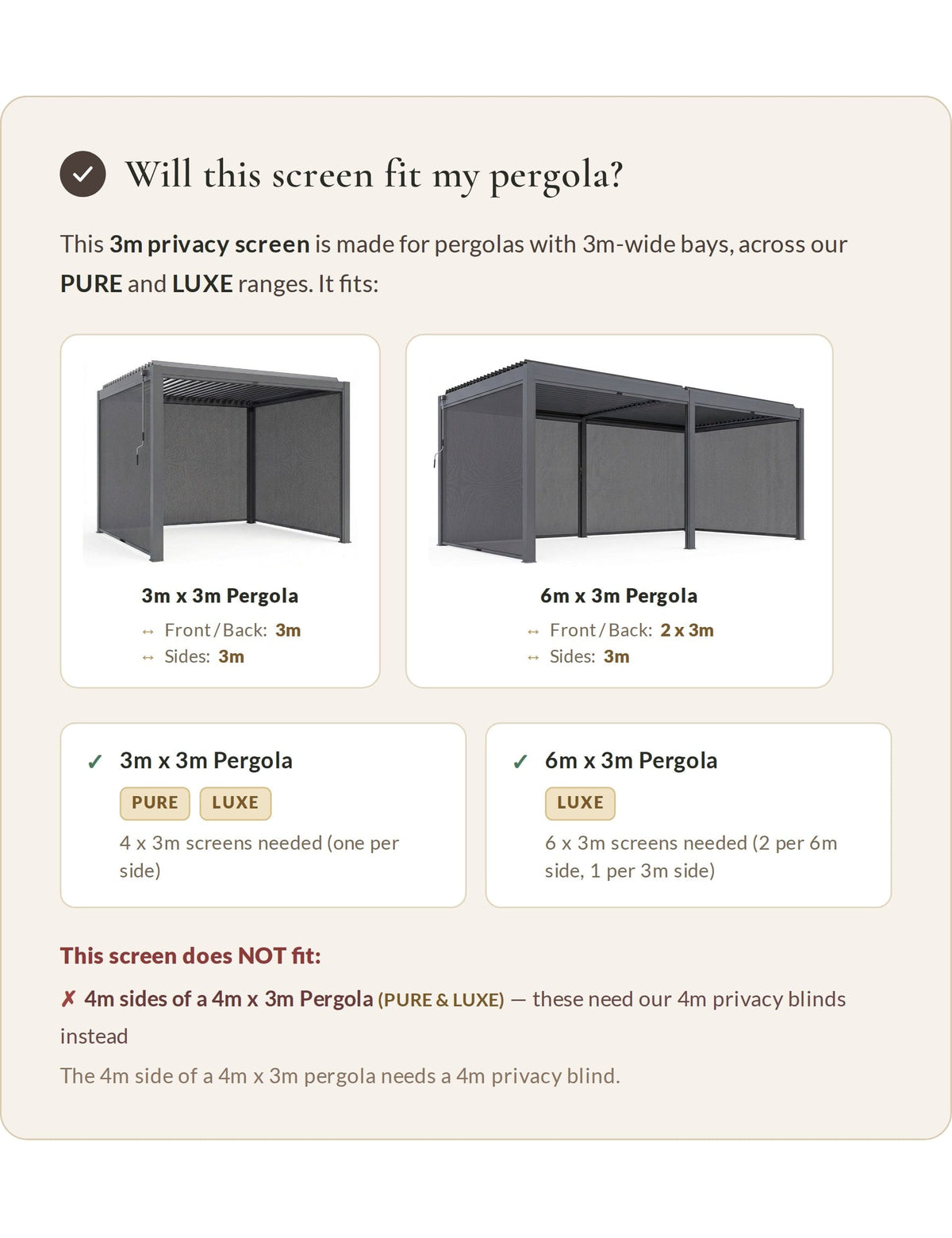 Royalcraft Accessories 3m Pergola Privacy Screen (Suitable for LUXE and PURE Pergolas) House of Isabella UK
