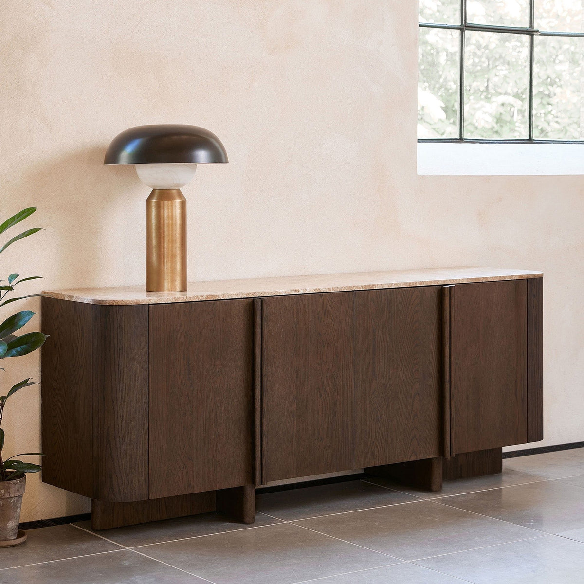 Royalcraft Indoor Furniture ROKA Dark Wood 4-Door Sideboard with Marble Top House of Isabella UK