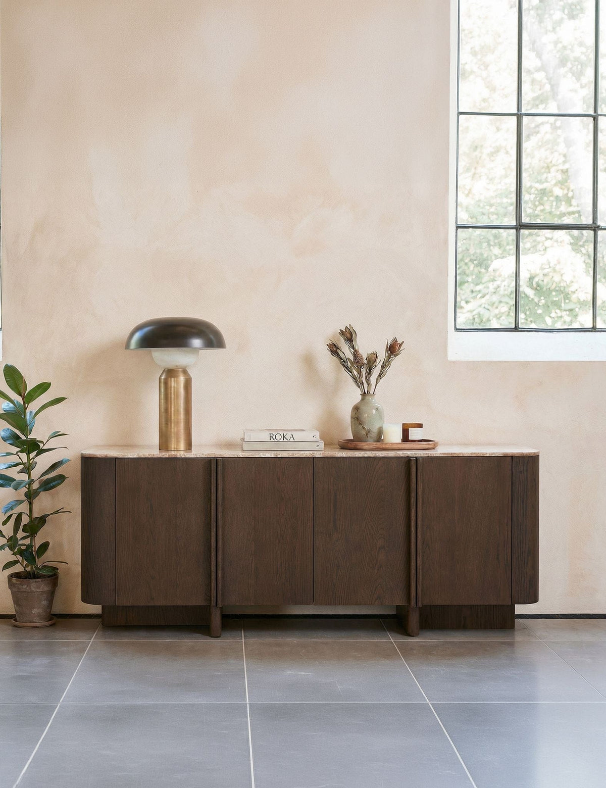 Royalcraft Indoor Furniture ROKA Dark Wood 4-Door Sideboard with Marble Top House of Isabella UK