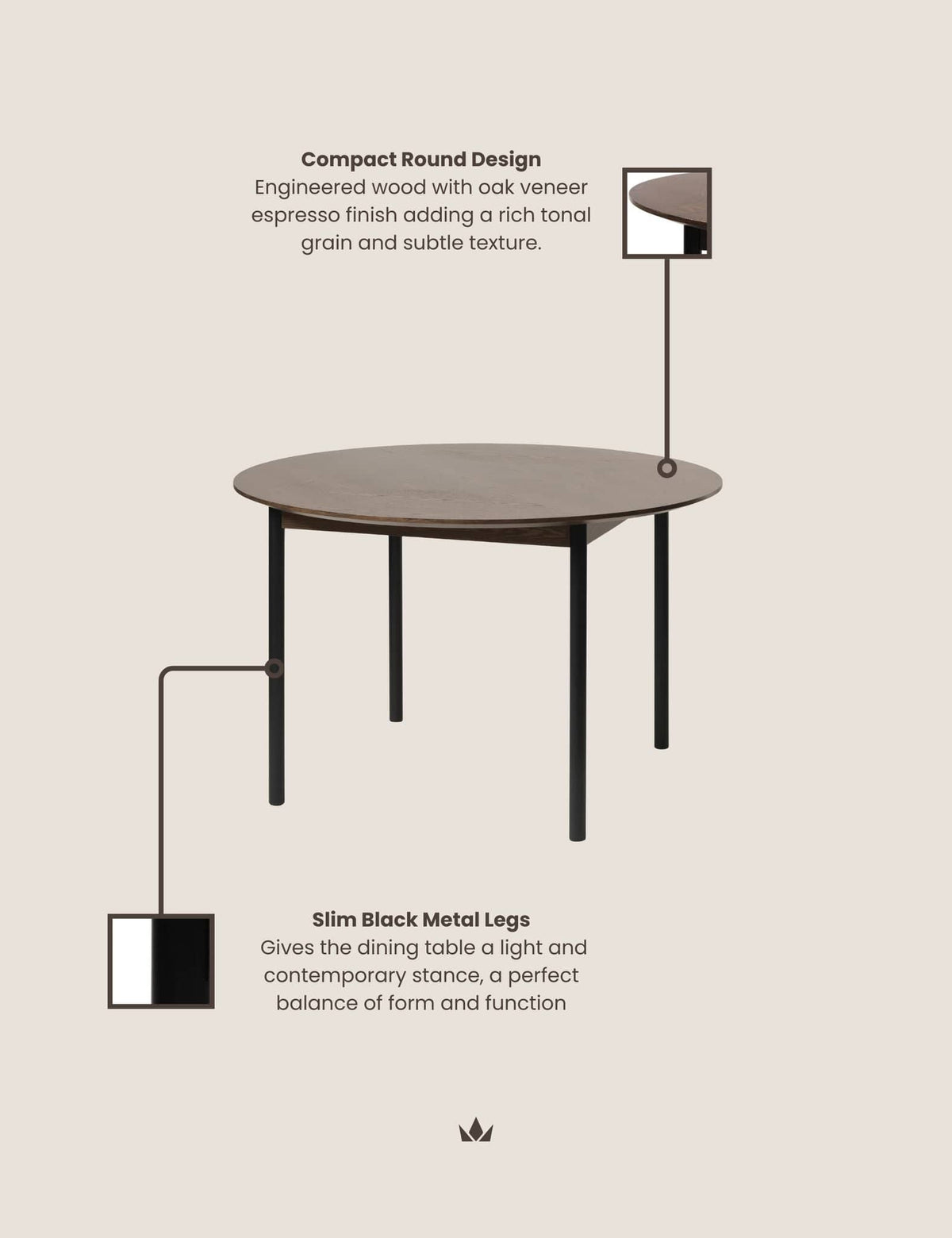 Royalcraft Indoor Furniture ROKA Dark Wood 4-Seater Dining Table House of Isabella UK