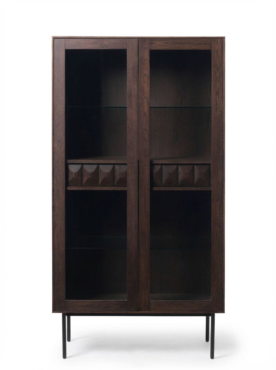 Royalcraft Indoor Furniture ROKA Dark Wood Geometric 2-Door Glass Cabinet House of Isabella UK
