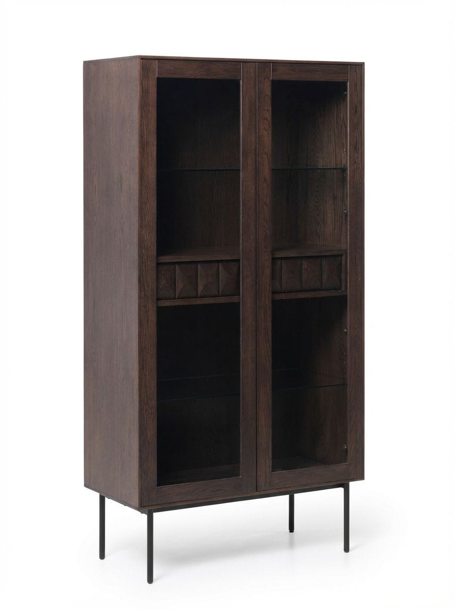 Royalcraft Indoor Furniture ROKA Dark Wood Geometric 2-Door Glass Cabinet House of Isabella UK