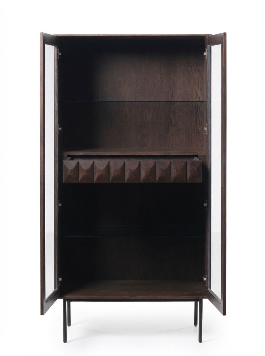 Royalcraft Indoor Furniture ROKA Dark Wood Geometric 2-Door Glass Cabinet House of Isabella UK