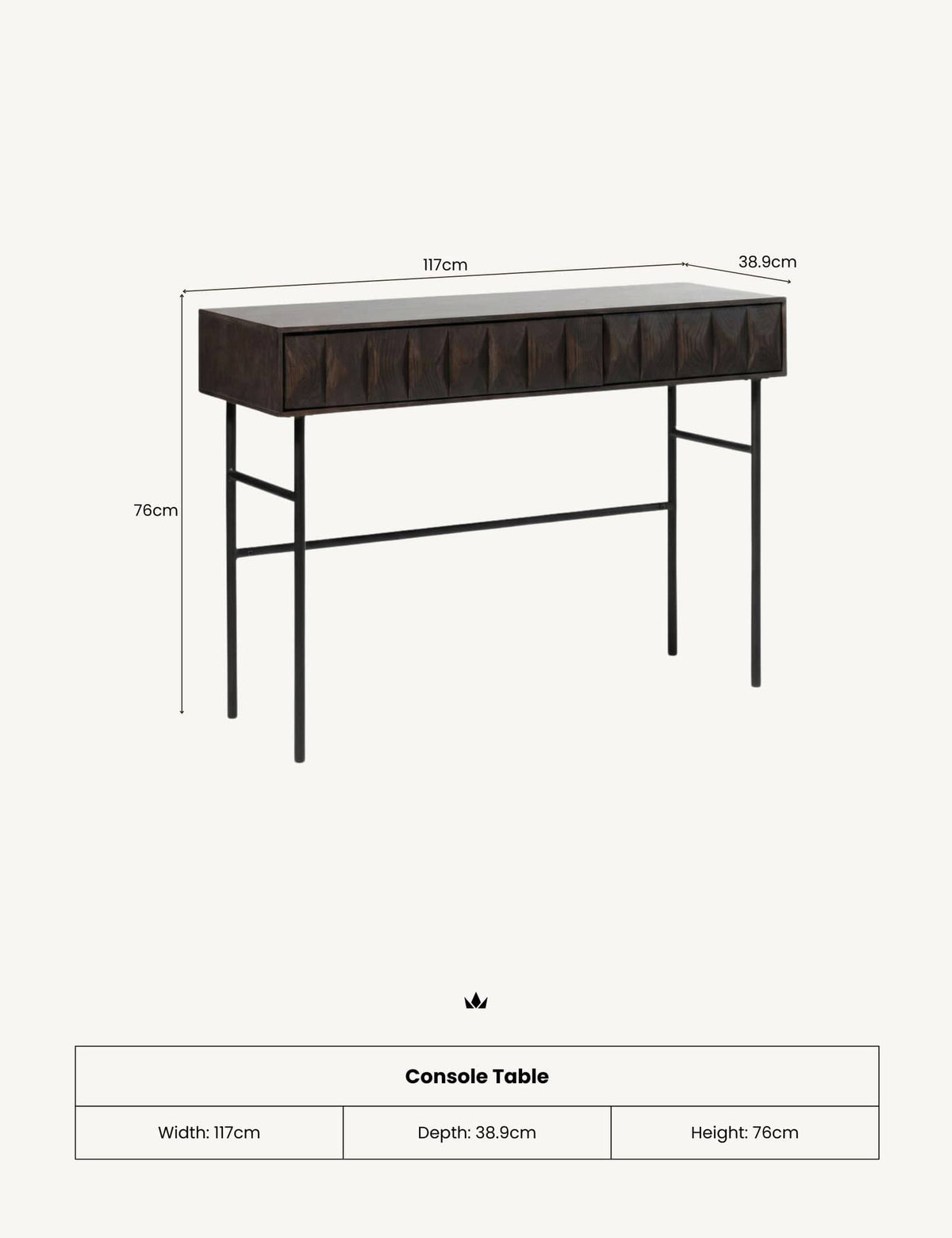 Royalcraft Indoor Furniture ROKA Dark Wood Geometric Console Table House of Isabella UK