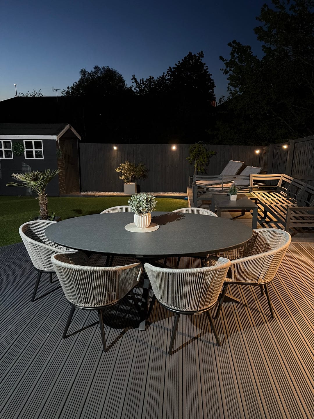 Royalcraft Outdoor Furniture Aspen 6 Seater Ellipse Ceramic Glass Dining Set with Aspen Rope Chairs House of Isabella UK