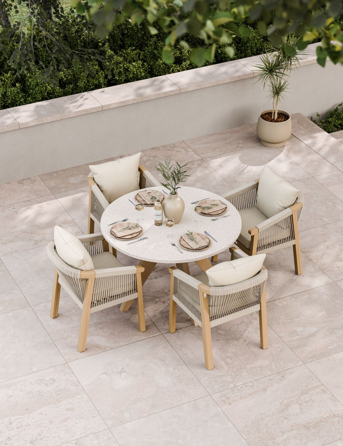 Royalcraft Outdoor Furniture Astral 4 Seater Round Concrete Terrazzo Dining Set with Roma Dining Chairs House of Isabella UK