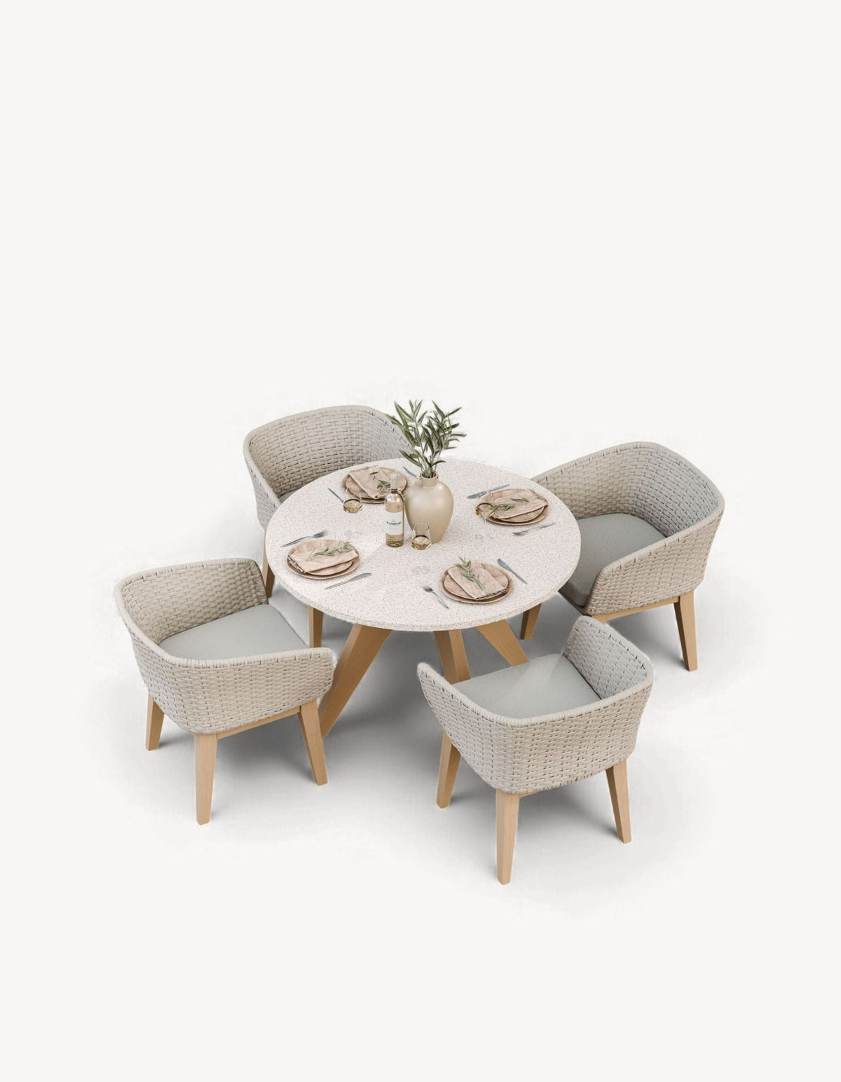 Royalcraft Outdoor Furniture Astral 4 Seater Round Terrazzo Concrete Dining Set with Eden Dusk Dining Chairs House of Isabella UK