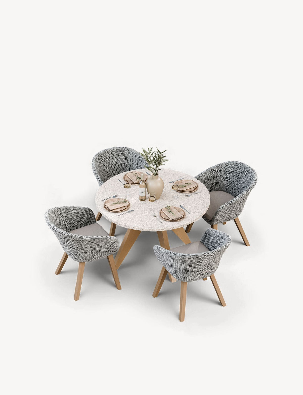 Royalcraft Outdoor Furniture Astral 4 Seater Round Terrazzo Concrete Dining Set with Sol Dining Chairs House of Isabella UK