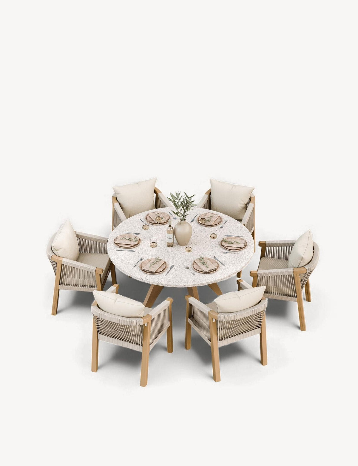 Royalcraft Outdoor Furniture Astral 6 Seater Round Concrete Terrazzo Dining Set with Roma Dining Chairs House of Isabella UK