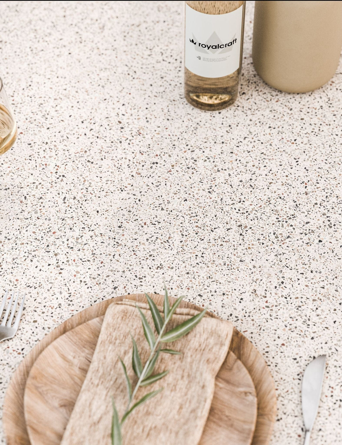 Royalcraft Outdoor Furniture Astral 6 Seater Round Concrete Terrazzo Dining Set with Roma Dining Chairs House of Isabella UK