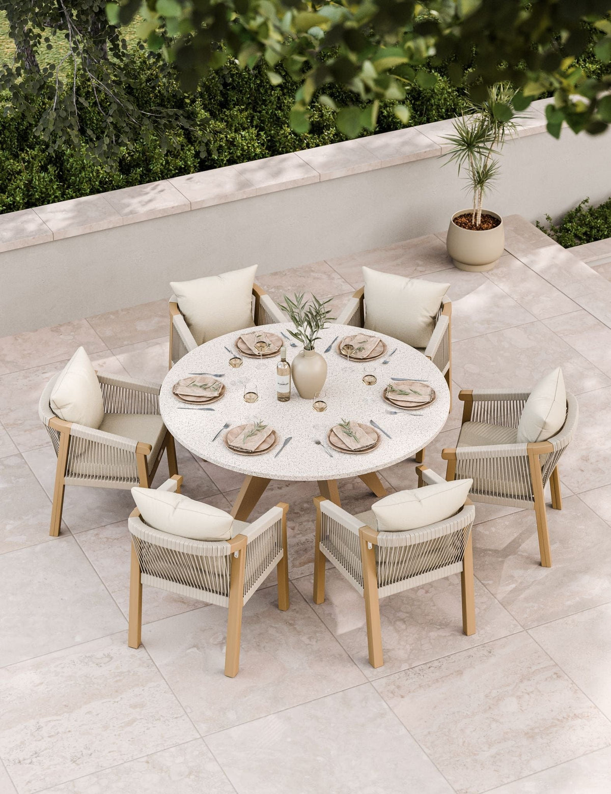Royalcraft Outdoor Furniture Astral 6 Seater Round Concrete Terrazzo Dining Set with Roma Dining Chairs House of Isabella UK