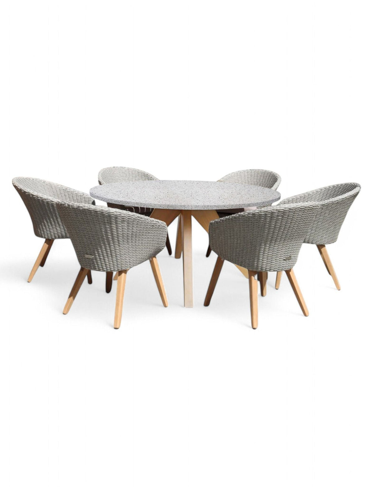 Royalcraft Outdoor Furniture Astral 6 Seater Round Concrete Terrazzo Dining Set with Sol Dining Chairs House of Isabella UK
