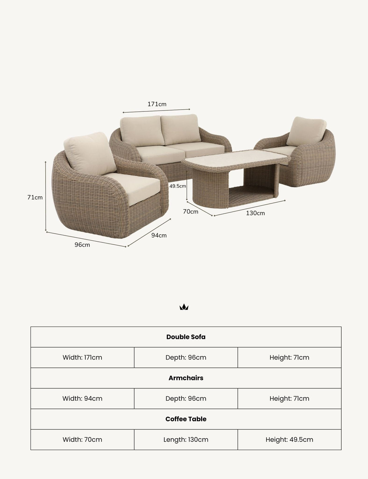 Royalcraft Outdoor Furniture BORA 4-Seater Rattan Lounging Set with Coffee Table House of Isabella UK