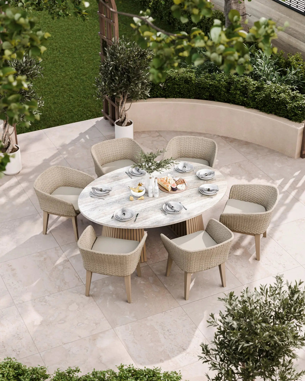 Royalcraft Outdoor Furniture Jupiter 6 Seater Ellipse D Conical Dining Set with Eden Dawn Dining Chairs House of Isabella UK