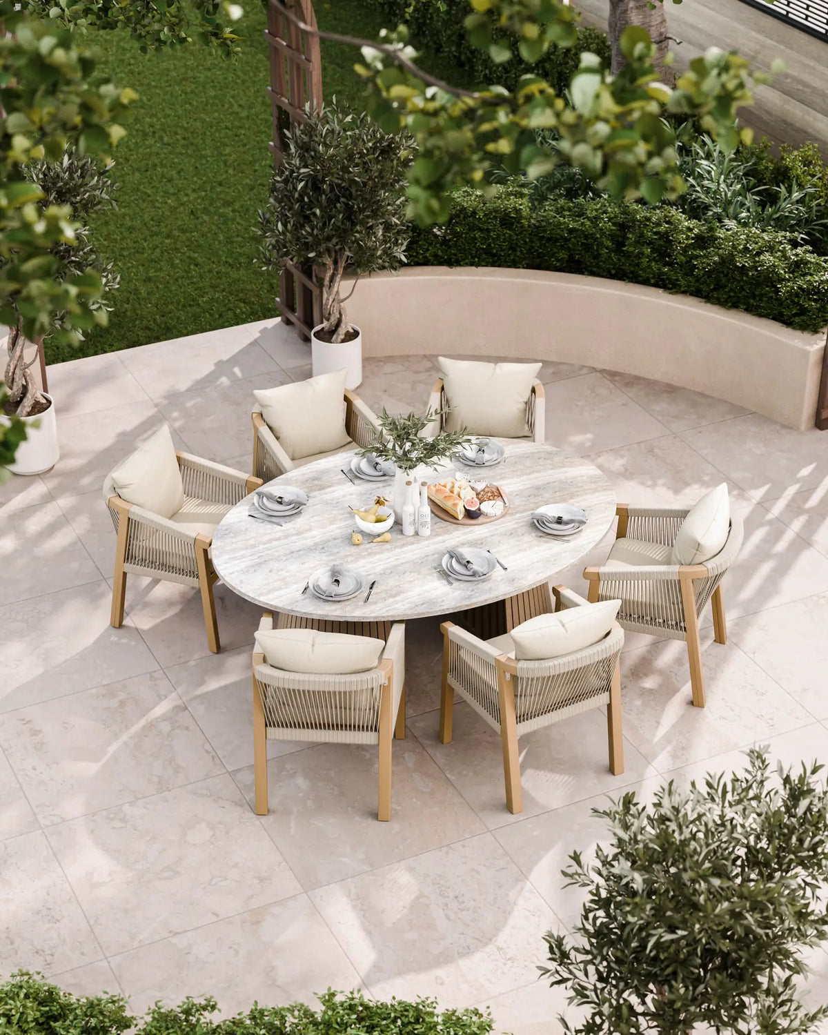 Royalcraft Outdoor Furniture Jupiter 6 Seater Ellipse D Conical Dining Set with Roma Dining Chairs House of Isabella UK