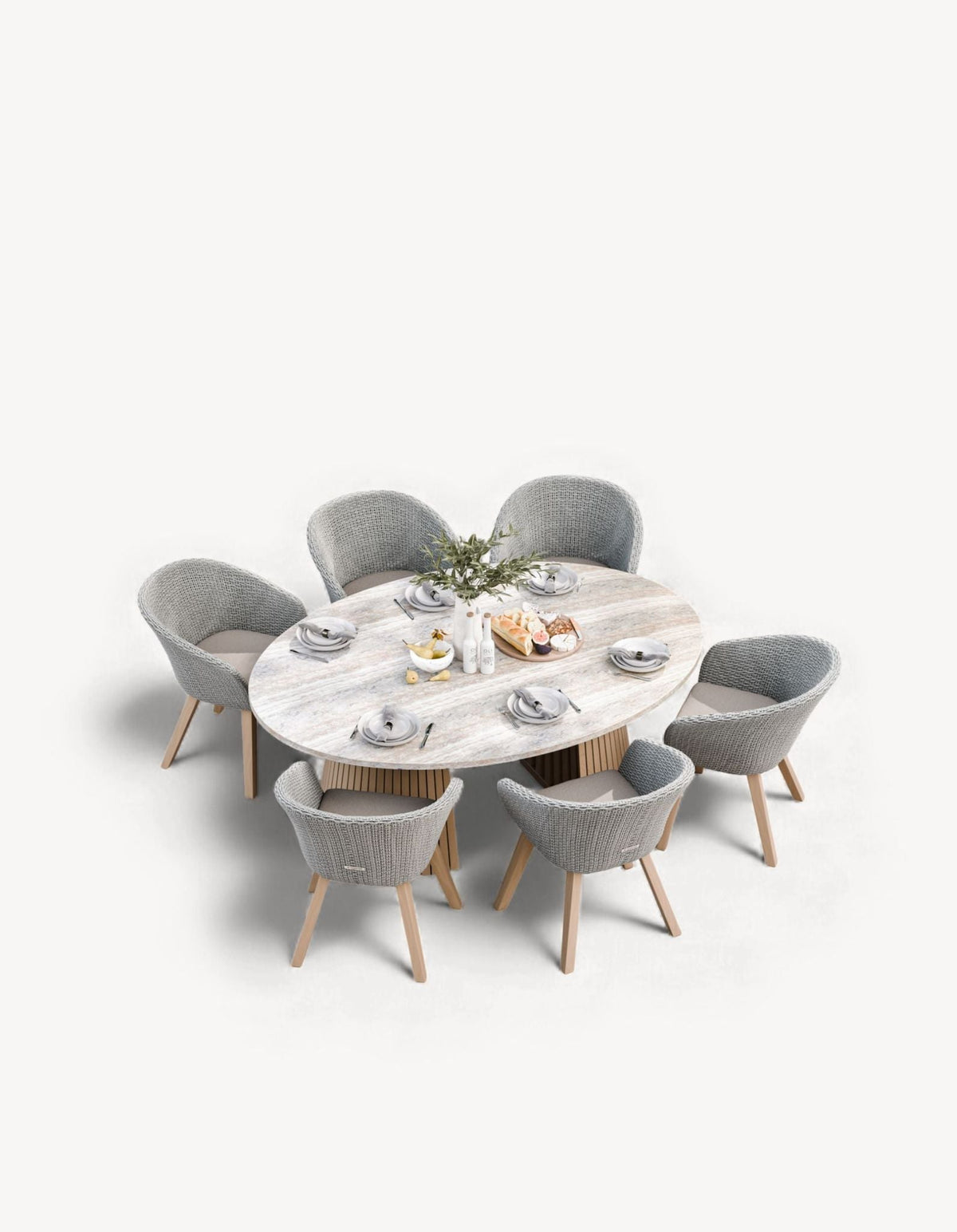 Royalcraft Outdoor Furniture Jupiter 6 Seater Ellipse D Conical Dining Set with Sol Dining Chairs House of Isabella UK