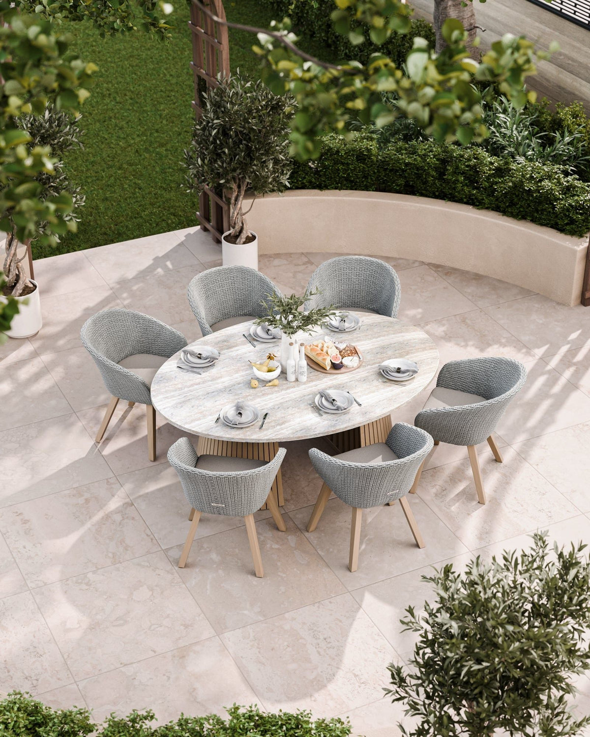 Royalcraft Outdoor Furniture Jupiter 6 Seater Ellipse D Conical Dining Set with Sol Dining Chairs House of Isabella UK