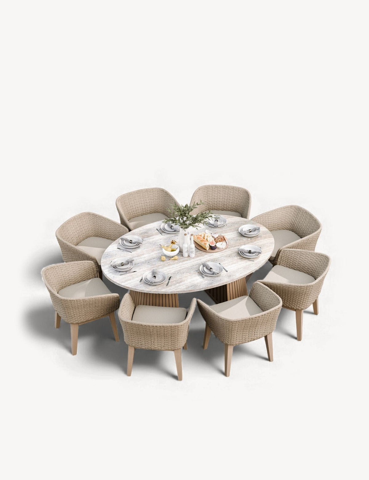 Royalcraft Outdoor Furniture Jupiter 8 Seater Ellipse D Conical Dining Set with Eden Dawn Dining Chairs House of Isabella UK