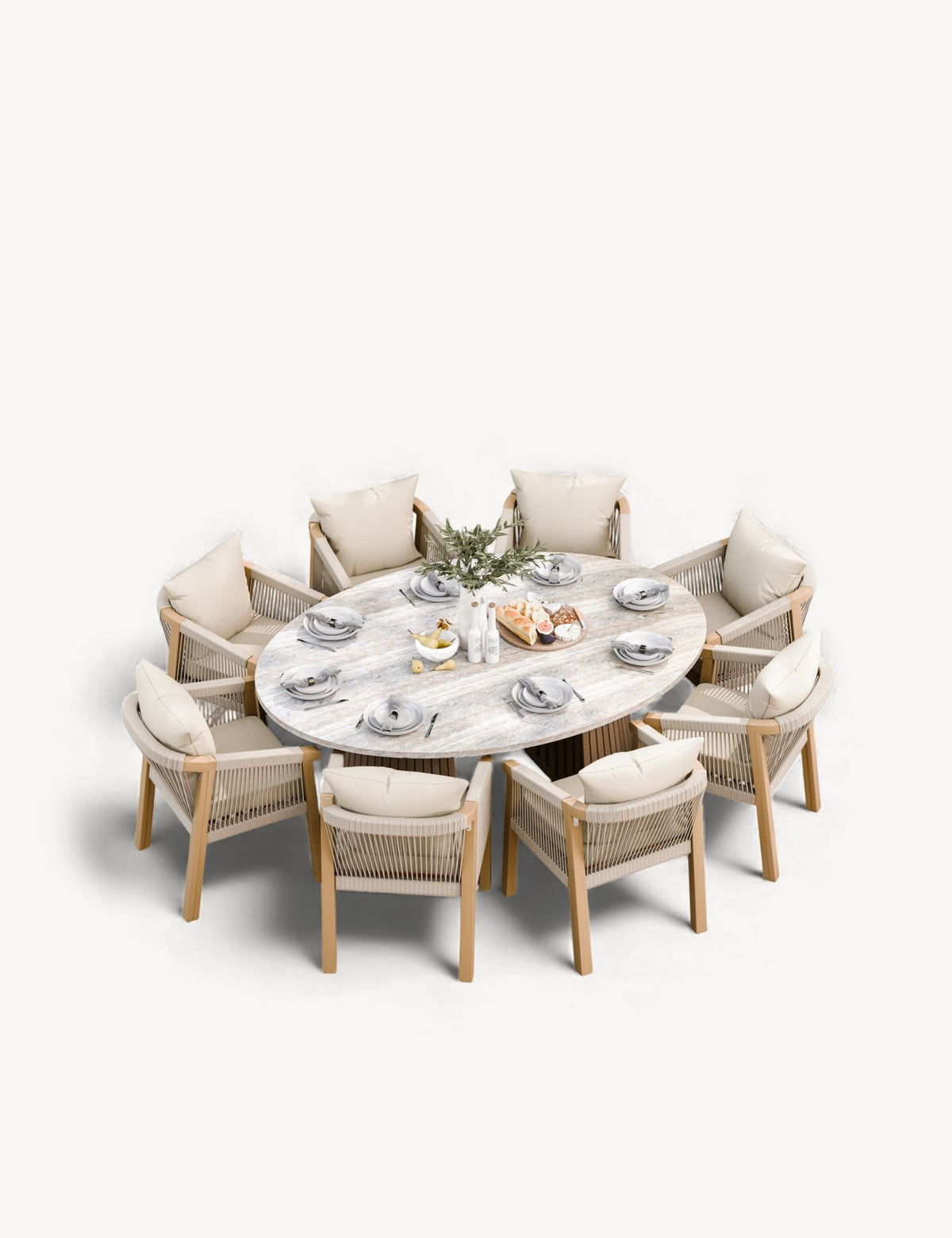 Royalcraft Outdoor Furniture Jupiter 8 Seater Ellipse D Conical Dining Set with Roma Dining Chairs House of Isabella UK