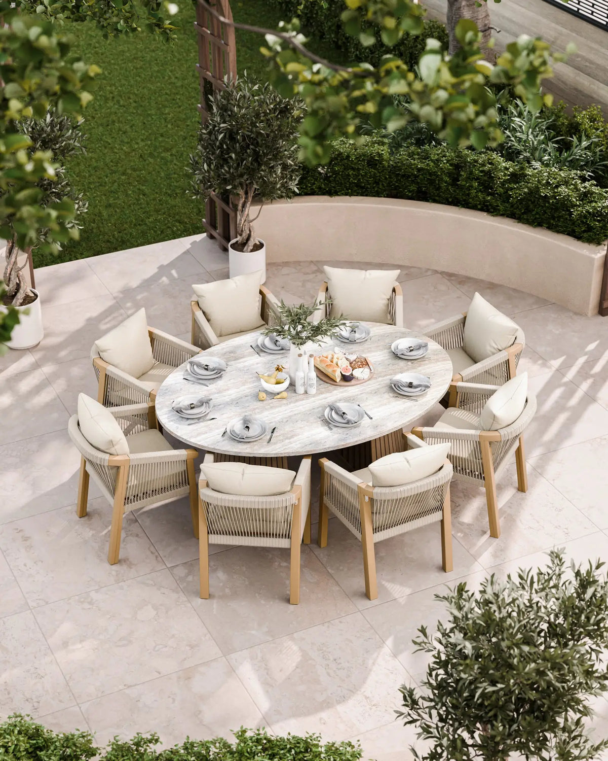 Royalcraft Outdoor Furniture Jupiter 8 Seater Ellipse D Conical Dining Set with Roma Dining Chairs House of Isabella UK