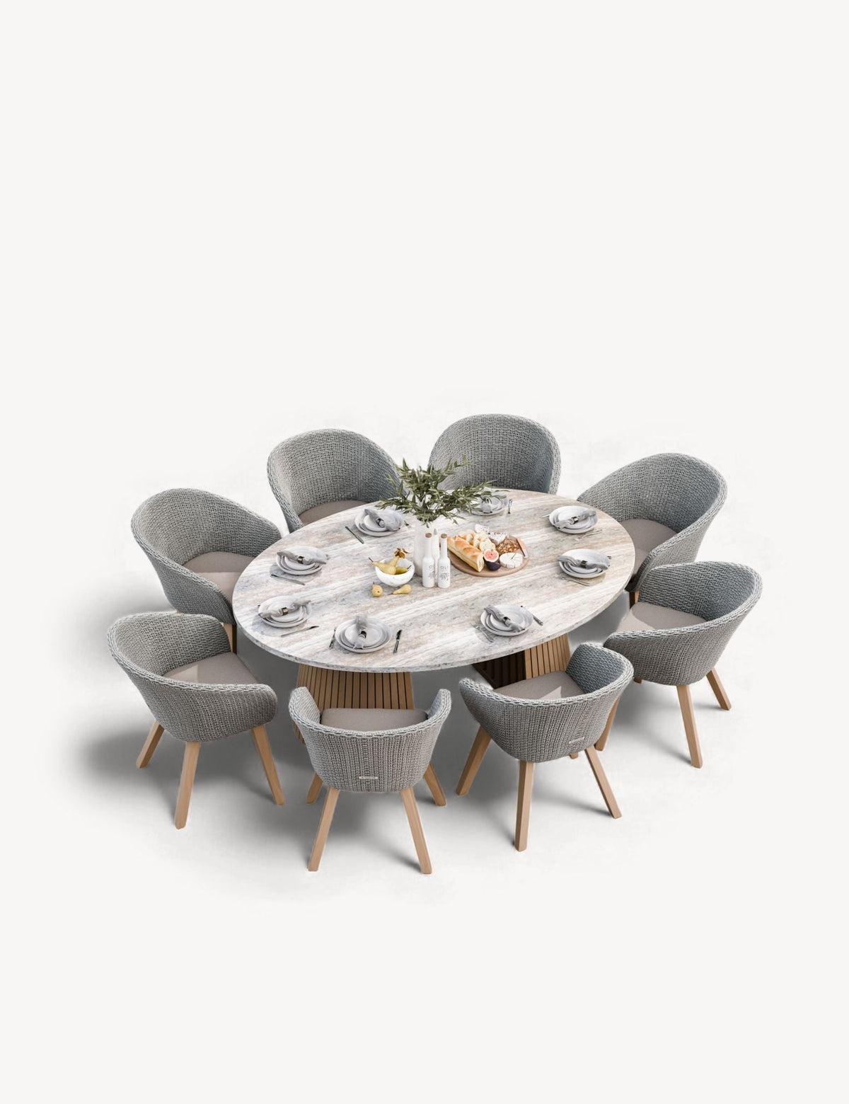 Royalcraft Outdoor Furniture Jupiter 8 Seater Ellipse D Conical Dining Set with Sol Dining Chairs House of Isabella UK