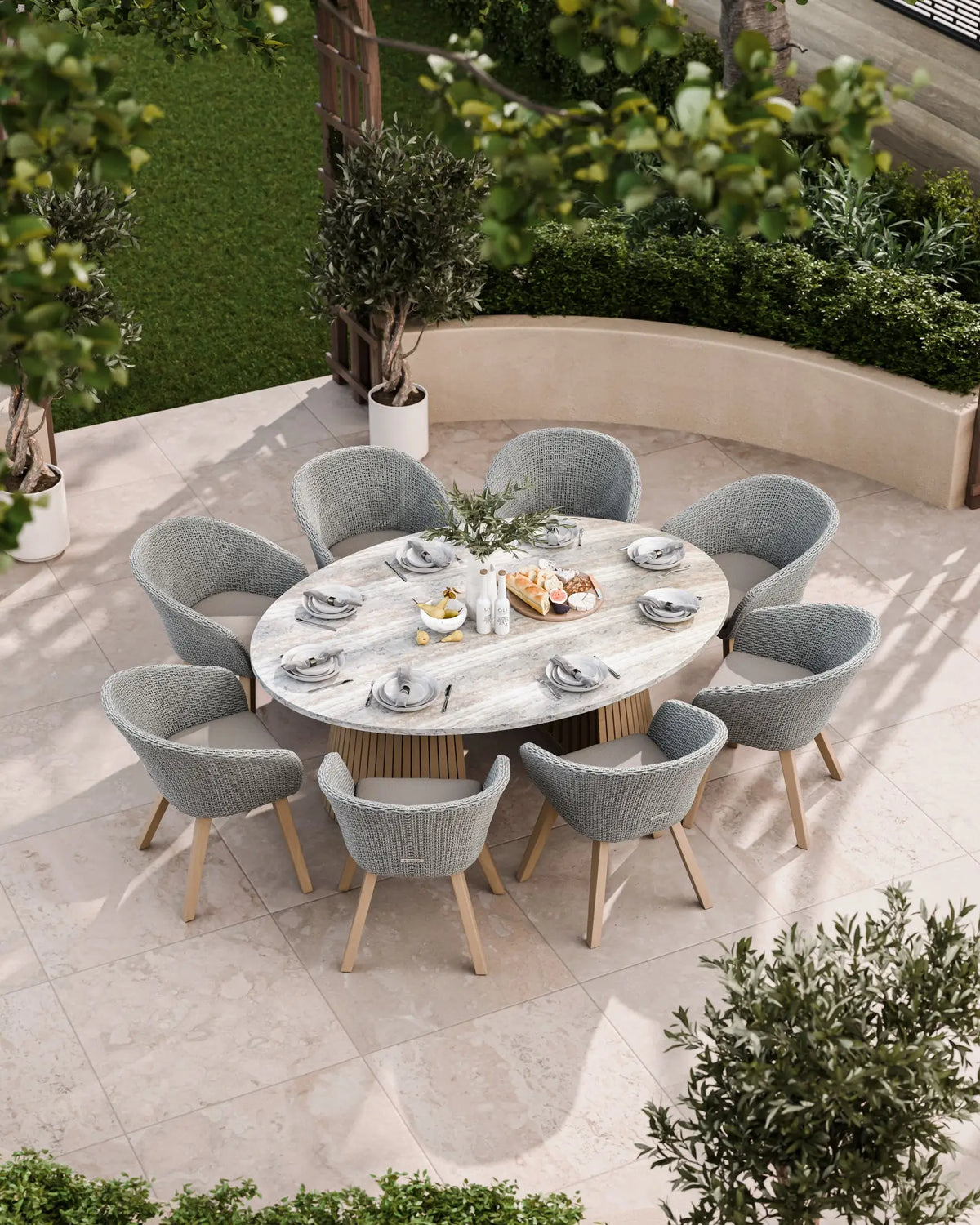 Royalcraft Outdoor Furniture Jupiter 8 Seater Ellipse D Conical Dining Set with Sol Dining Chairs House of Isabella UK