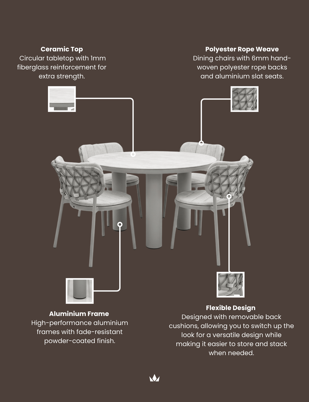 Royalcraft Outdoor Furniture KOKO 4-Seater Dining Table & Chairs House of Isabella UK