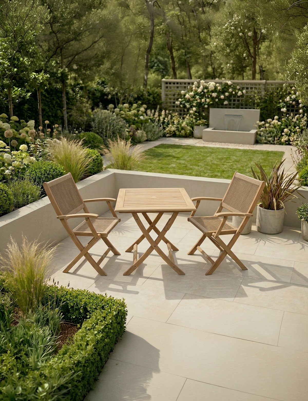 Royalcraft Outdoor Furniture London 2 Seater Square Folding Bistro Set with London Rope Folding Armchairs House of Isabella UK