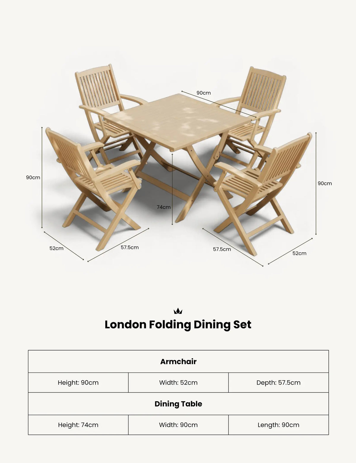 Royalcraft Outdoor Furniture London 4 Seater Square Folding Set with London Folding Armchairs House of Isabella UK