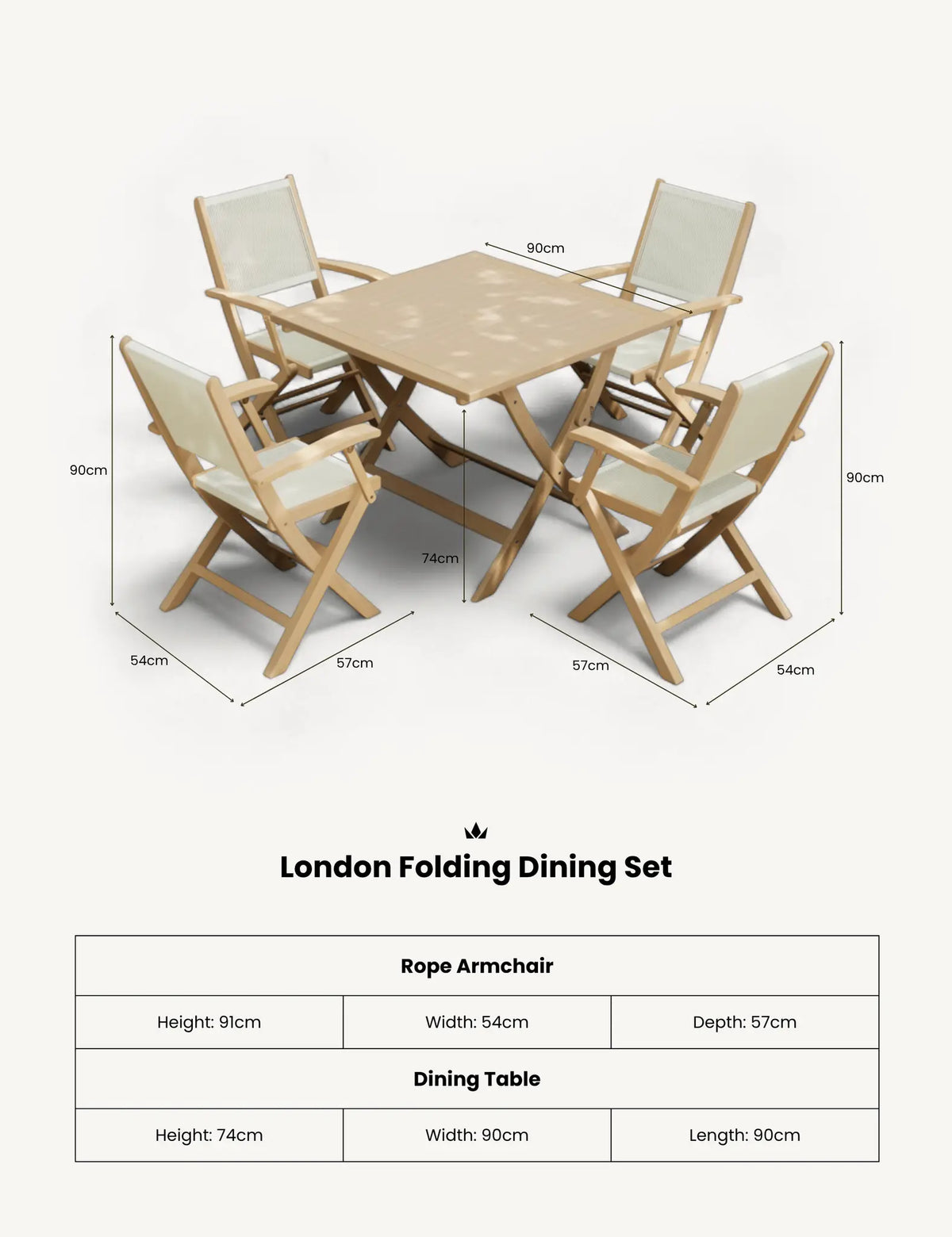 Royalcraft Outdoor Furniture London 4 Seater Square Folding Set with London Rope Folding Armchairs House of Isabella UK