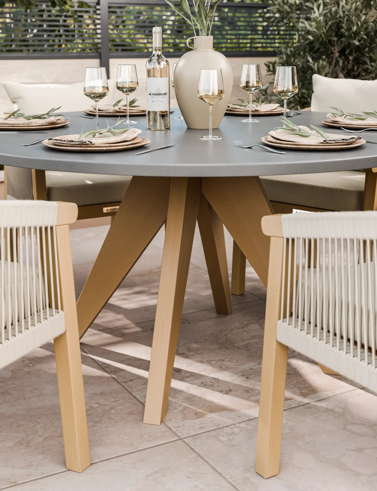 Royalcraft Outdoor Furniture Luna 6 Seater Concrete Dining Set with Roma Dining Chairs House of Isabella UK