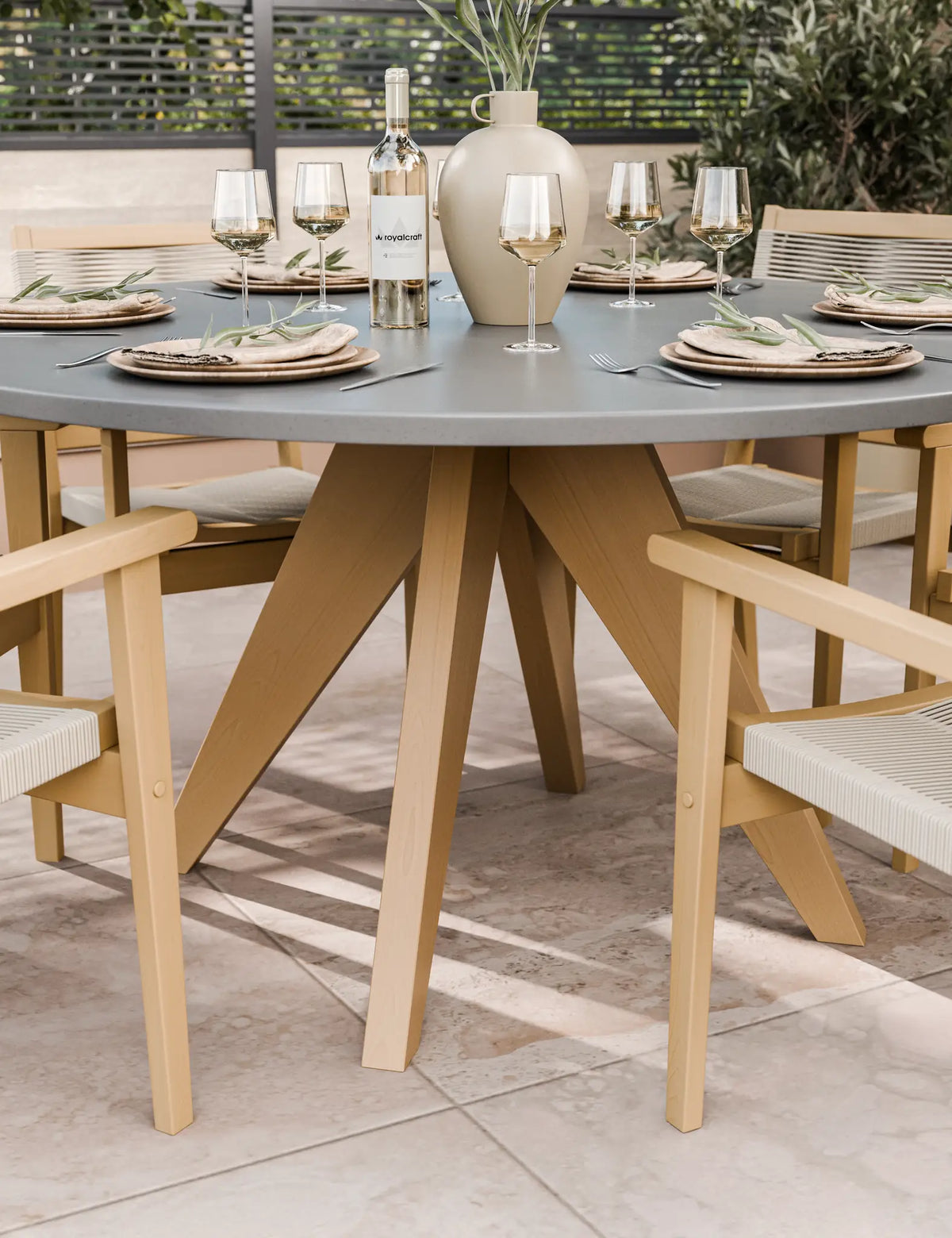 Royalcraft Outdoor Furniture Luna 6 Seater Concrete Dining Set with Roma Stacking Chairs House of Isabella UK