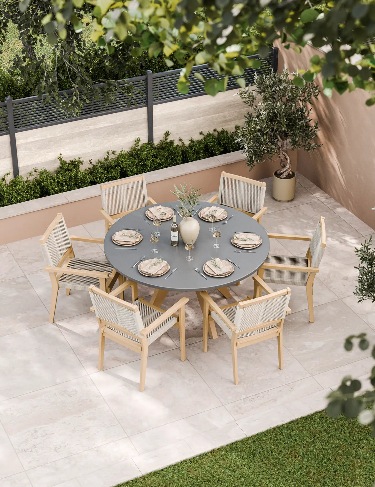 Royalcraft Outdoor Furniture Luna 6 Seater Concrete Dining Set with Roma Stacking Chairs House of Isabella UK