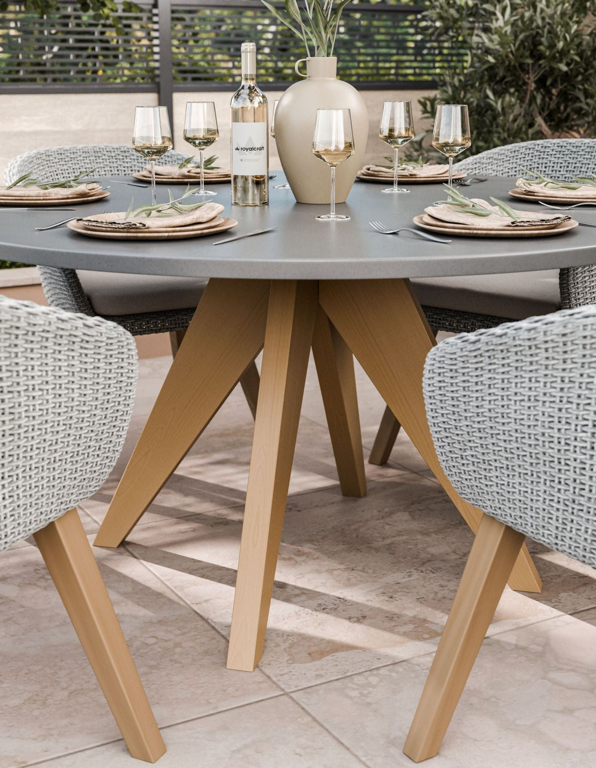 Royalcraft Outdoor Furniture Luna 6 Seater Concrete Dining Set with Sol Dining Chairs House of Isabella UK