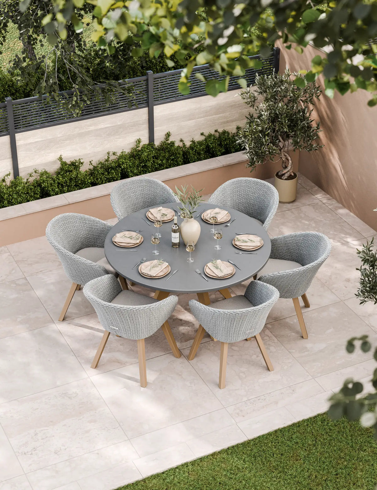 Royalcraft Outdoor Furniture Luna 6 Seater Concrete Dining Set with Sol Dining Chairs House of Isabella UK