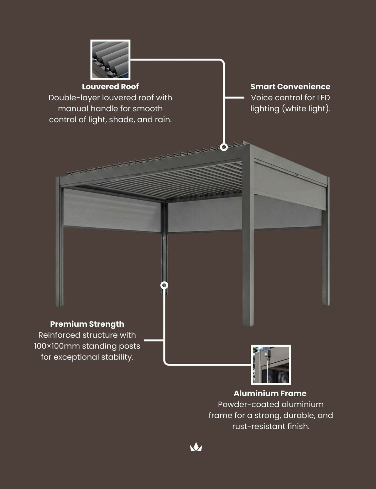 Royalcraft Outdoor Furniture Luxe 3x3m Pergola with Solar Lighting System and Voice Control House of Isabella UK