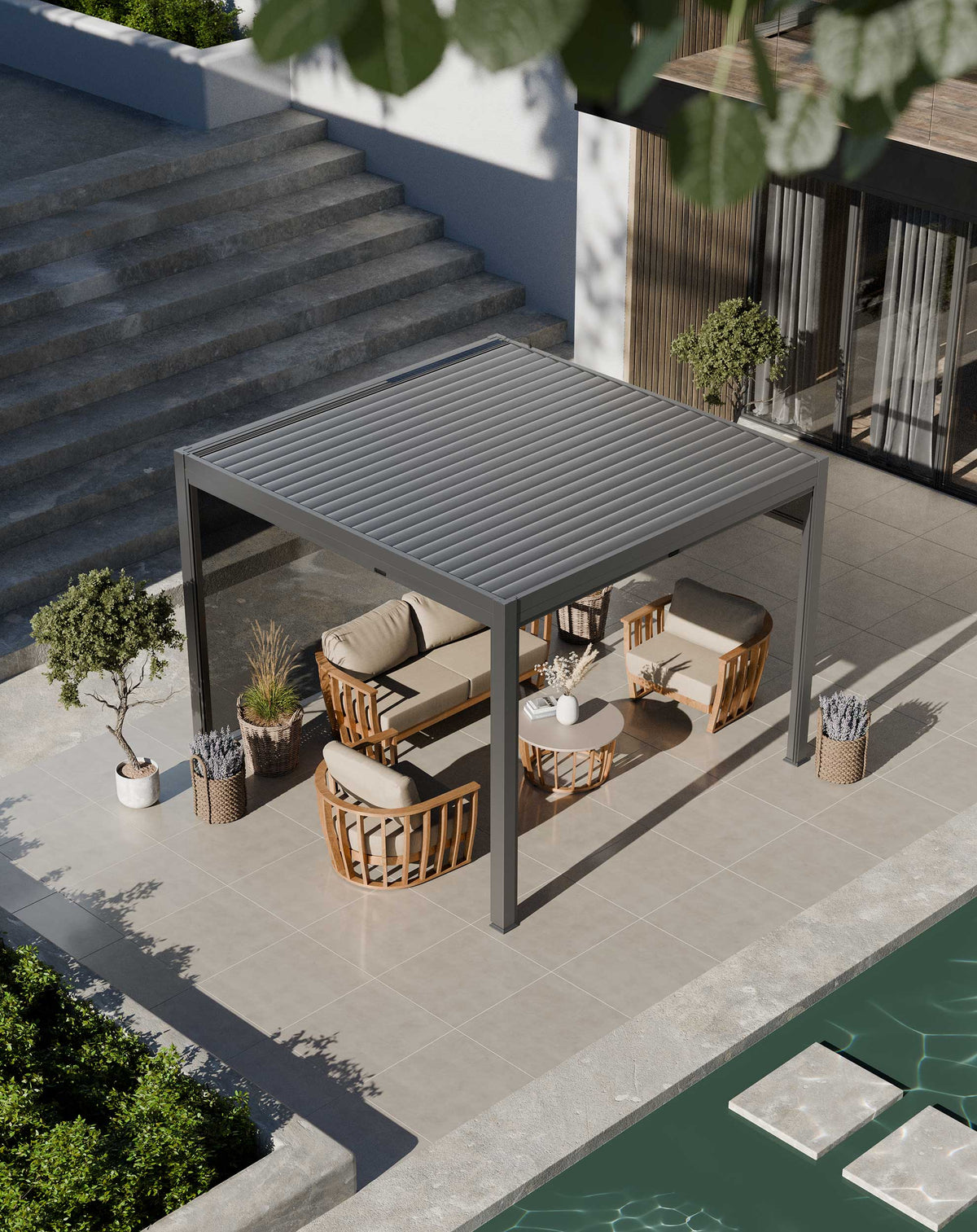 Royalcraft Outdoor Furniture Luxe 3x3m Pergola with Solar Lighting System and Voice Control House of Isabella UK