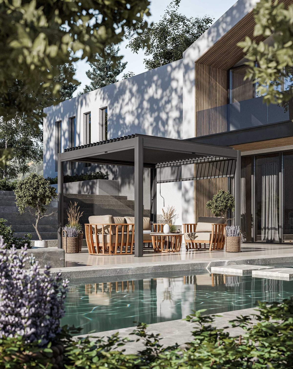 Royalcraft Outdoor Furniture Luxe 3x3m Pergola with Solar Lighting System and Voice Control House of Isabella UK